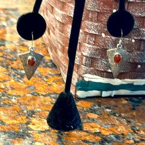 Pierced earrings sterling silver vintage never worn carnelian cabochon oval